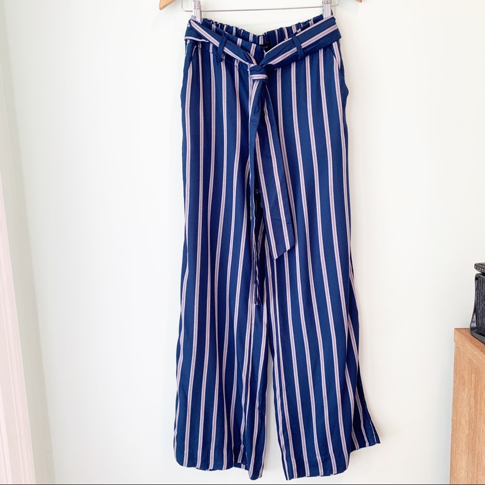 NWT Banana Republic Rayon Tie Waist Blue Striped Wide Leg Flowy Pants 4 NEW